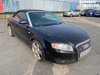 Location: Belvedere - 2006 AUDI A4 S LINE AUTO Convertible REG: RE56EKB, Keys: No, MOT Expiry date: 06/12/2025, 1781 Petrol, Variable Speed Auto Petrol, Former Keepers: 7