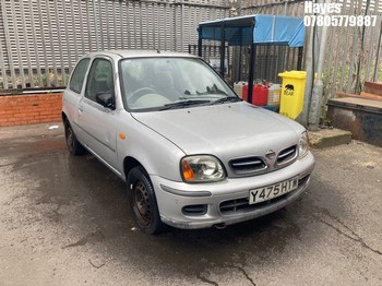 Location: Hayes - 2001 NISSAN MICRA S 3 Door Hatchback REG: Y475HTW, Keys: No, MOT Expiry date: 12/07/2025, 998 Petrol, 5 Speed Manual Petrol, Former Keepers: 6