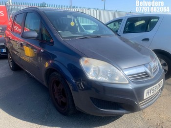 Location: Belvedere - 2008 VAUXHALL ZAFIRA EXCLUSIV MPV REG: HY58OWR, Keys: No, MOT Expiry date: 16/03/2026, 1598 Petrol, 5 Speed Manual Petrol, Former Keepers: 7
