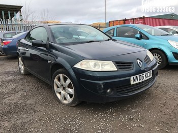 Location: Edinburgh - 2006 RENAULT MEGANE PRIVILEGE DCI Convertible REG: NV06KCO, Keys: No, MOT Expiry date: 25/08/2022, 1870 Diesel, 6 Speed Manual Diesel, Former Keepers: 3