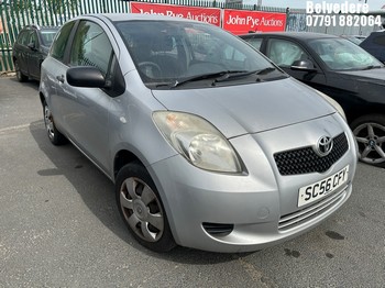 Location: Belvedere - 2007 TOYOTA YARIS T2 3 Door Hatchback REG: SC56CFY, Keys: No, MOT Expiry date: 09/01/2026, 998 Petrol, 5 Speed Manual Petrol, Former Keepers: 5