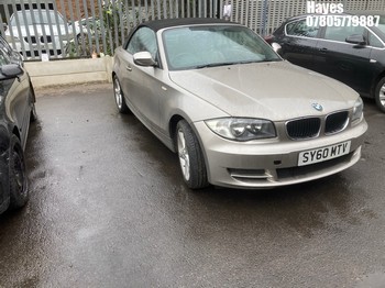 Location: Hayes - 2010 BMW 118I SPORT Convertible REG: SY60MTV, Keys: No, MOT Expiry date: 15/12/2025, 1995 Petrol, 6 Speed Manual Petrol, Former Keepers: 5