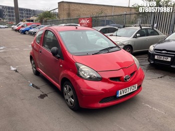 Location: Hayes - 2007 TOYOTA AYGO VVT-I 3 Door Hatchback REG: AV07FZK, Keys: No, MOT Expiry date: 27/10/2026, 998 Petrol, 5 Speed Manual Petrol, Former Keepers: 6