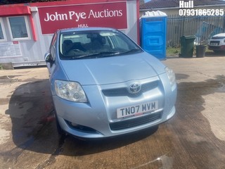 Location: Hull - 2007 TOYOTA AURIS T3 VVT-I 5 Door Hatchback REG: TN07MVM, Keys: No, MOT Expiry date: 29/12/2025, 1398 Petrol, 5 Speed Manual Petrol, Former Keepers: 4