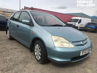 Location: Edinburgh - 2002 HONDA CIVIC SE AUTO 5 Door Hatchback REG: SF02XUH, Keys: No, MOT Expiry date: 06/11/2025, 1396 Petrol, 4 Speed Auto Petrol, Former Keepers: 5