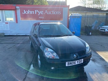 Location: Hull - 2006 RENAULT CLIO CAMPUS SPORT 3 Door Hatchback REG: BN06YDO, Keys: No, MOT Expiry date: 18/06/2026, 1149 Petrol, 5 Speed Manual Petrol, Former Keepers: 9