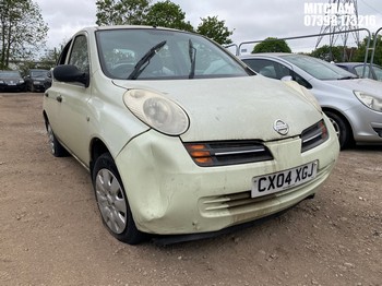 Location: Mitcham - 2004 NISSAN MICRA S 5 Door Hatchback REG: CX04XGJ, Keys: No, MOT Expiry date: 29/04/2026, 1240 Petrol, 5 Speed Manual Petrol, Former Keepers: 6