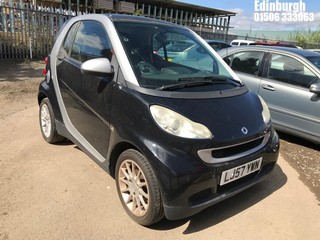 Location: Edinburgh - 2007 SMART FORTWO PASSION 84 AUTO Coupe REG: LJ57YWN, Keys: No, MOT Expiry date: 30/06/2026, 999 Petrol, 5 Speed Auto Petrol, Former Keepers: 5