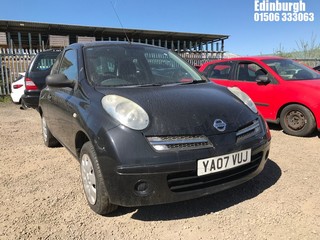 Location: Edinburgh - 2007 NISSAN MICRA INITIA 3 Door Hatchback REG: YA07VUJ, Keys: No, MOT Expiry date: 11/02/2025, 1240 Petrol, 5 Speed Manual Petrol, Former Keepers: 6