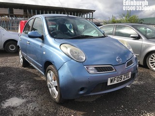 Location: Edinburgh - 2009 NISSAN MICRA ACENTA AUTO 5 Door Hatchback REG: WF09ZXL, Keys: No, MOT Expiry date: 16/06/2026, 1240 Petrol, 4 Speed Auto Petrol, Former Keepers: 6