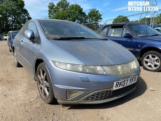 Location: Mitcham - 2007 HONDA CIVIC SPORT I-CTDI 5 Door Hatchback REG: RK07YFX, Keys: No, MOT Expiry date: 24/09/2025, 2204 Diesel, 6 Speed Manual Diesel, Former Keepers: 3
