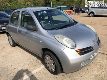 Location: Brentwood - 2003 NISSAN MICRA S 5 Door Hatchback REG: EK53WTW, Keys: No, MOT Expiry date: 03/10/2026, 1240 Petrol, 5 Speed Manual Petrol, Former Keepers: 2