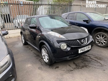 Location: Hayes - 2011 NISSAN JUKE ACENTA PREMIUM 5 Door Hatchback REG: PK61FZN, Keys: No, MOT Expiry date: 08/02/2026, 1598 Petrol, 5 Speed Manual Petrol, Former Keepers: 5
