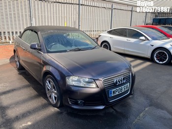 Location: Hayes - 2008 AUDI A3 SPORT TFSI Convertible REG: WP08SVL, Keys: No, MOT Expiry date: 22/10/2025, 1798 Petrol, 6 Speed Manual Petrol, Former Keepers: 4