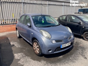 Location: Hayes - 2007 NISSAN MICRA ACENTA + 5 Door Hatchback REG: GU57AYX, Keys: No, MOT Expiry date: 01/10/2026, 1240 Petrol, 5 Speed Manual Petrol, Former Keepers: 8