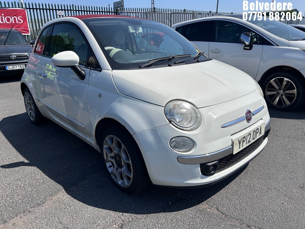 Location: Belvedere - 2012 FIAT 500 C LOUNGE Convertible REG: YP12OPA, Keys: No, MOT Expiry date: 12/09/2025, 1242 Petrol, 5 Speed Manual Petrol, Former Keepers: 6