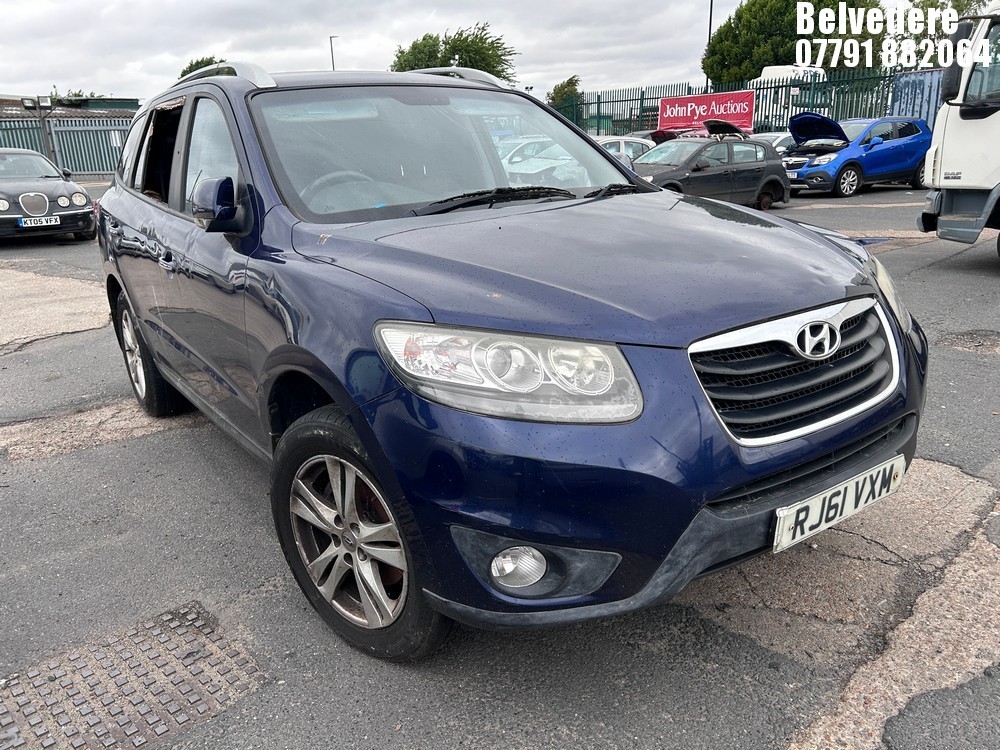 Location: Belvedere - 2012 HYUNDAI SANTA FE PREMIUM CRDI Estate REG: RJ61VXM, Keys: No, MOT Expiry date: 26/08/2025, 2199 Diesel, 6 Speed Manual Diesel, Former Keepers: 1