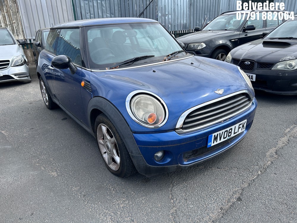 Location: Belvedere - 2008 MINI ONE 3 Door Hatchback REG: MV08LFK, Keys: No, MOT Expiry date: 13/12/2025, 1397 Petrol, 6 Speed Manual Petrol, Former Keepers: 9
