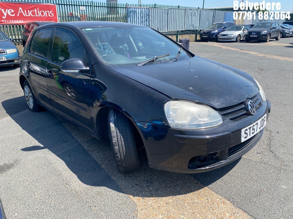 Location: Belvedere - 2007 VOLKSWAGEN GOLF MATCH FSI 115 5 Door Hatchback REG: ST57JDF, Keys: No, MOT Expiry date: 18/12/2026, 1598 Petrol, 6 Speed Manual Petrol, Former Keepers: 9