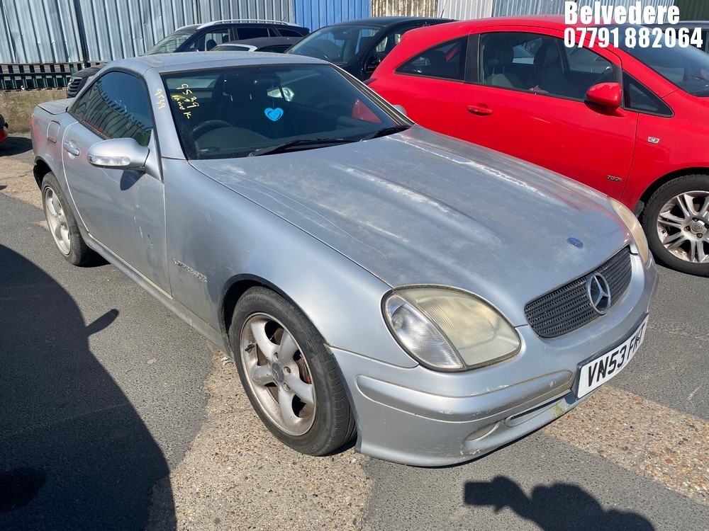 Location: Belvedere - 2003 MERCEDES SLK 200 KOMPRESSOR AUTO Convertible REG: VN53FKT, Keys: No, MOT Expiry date: 19/10/2024, 1998 Petrol, 5 Speed Auto Petrol, Former Keepers: 7