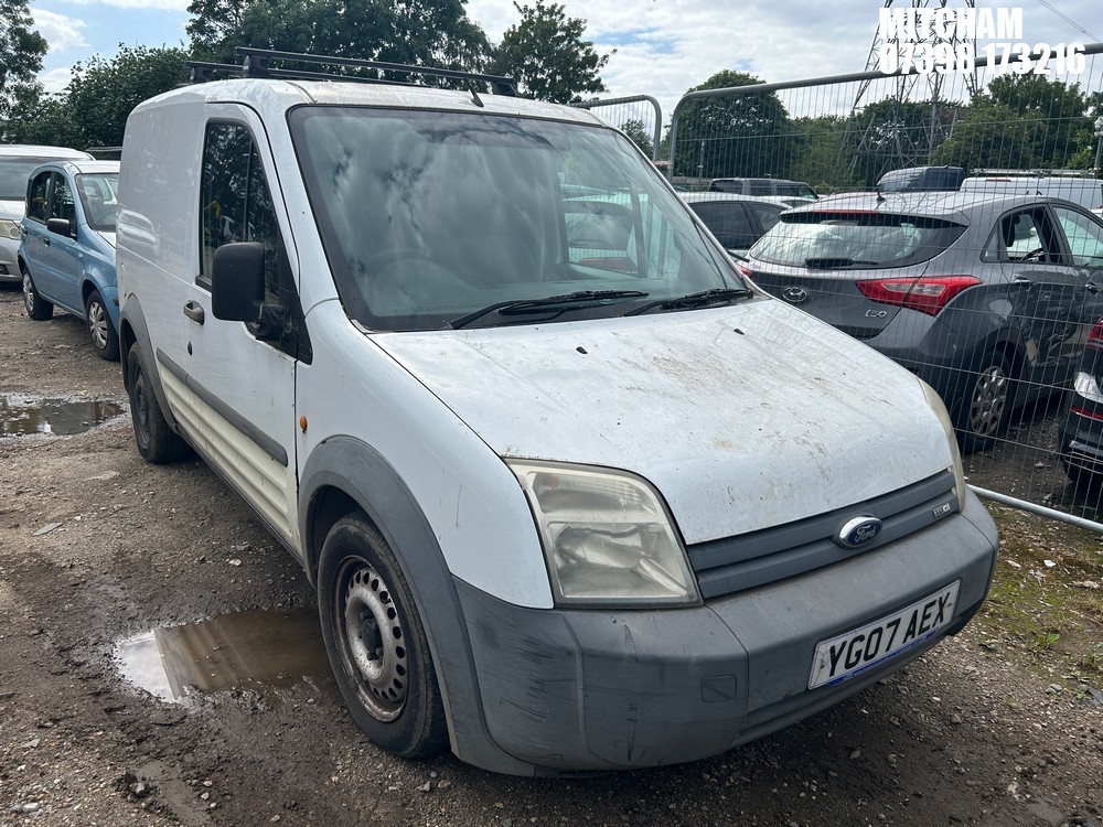 Location: Mitcham - 2007 FORD TRANSIT CONN T200 L75 Panel Van REG: YG07AEX, Keys: No, MOT Expiry date: 16/09/2026, 1753 Diesel, 5 Speed Manual Diesel, Former Keepers: 6