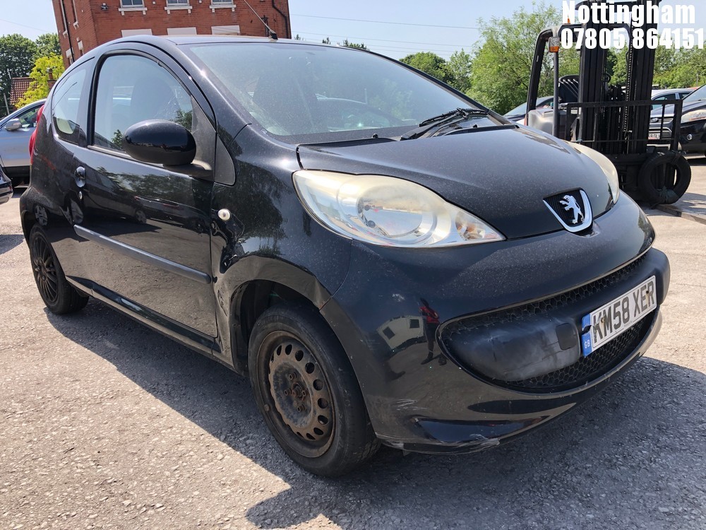 Location: Nottingham - 2008 PEUGEOT 107 URBAN 3 Door Hatchback REG: KM58XER, Keys: No, MOT Expiry date: 17/12/2025, 998 Petrol, 5 Speed Manual Petrol, Former Keepers: 6