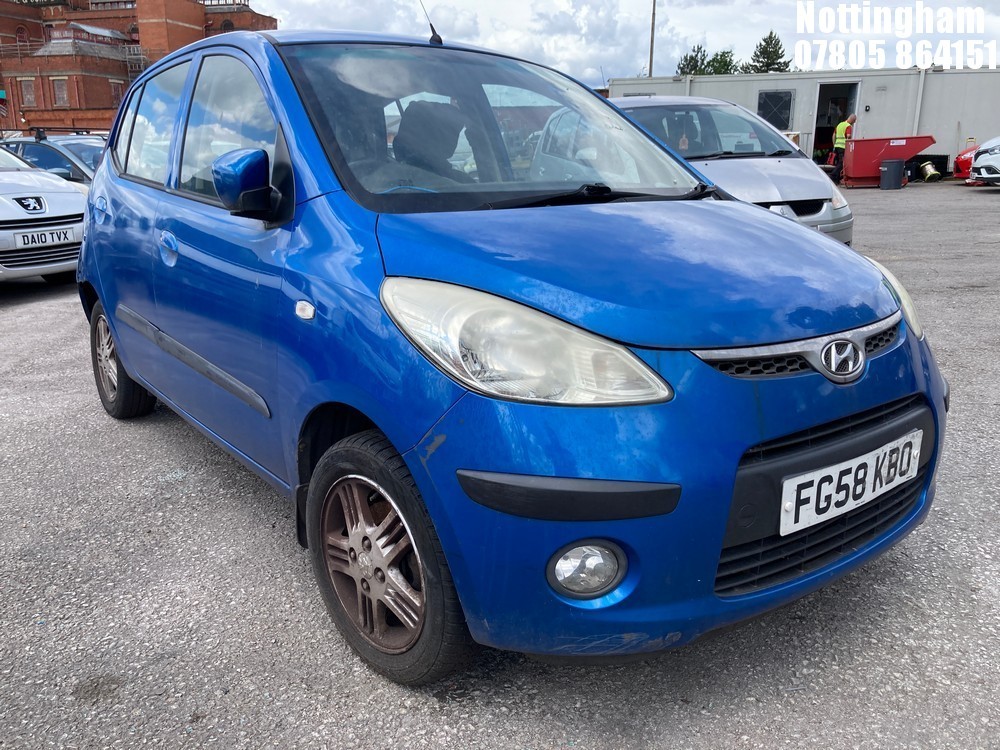 Location: Nottingham - 2008 HYUNDAI I10 STYLE 5 Door Hatchback REG: FG58KBO, Keys: No, MOT Expiry date: 08/01/2026, 1248 Petrol, 5 Speed Manual Petrol, Former Keepers: 5