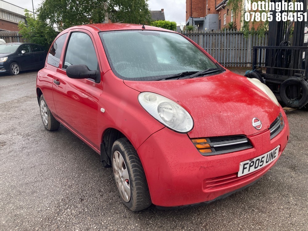 Location: Nottingham - 2005 NISSAN MICRA S 3 Door Hatchback REG: FP05UNE, Keys: No, MOT Expiry date: 26/01/2026, 1240 Petrol, 5 Speed Manual Petrol, Former Keepers: 5