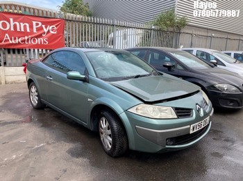 Location: Hayes - 2006 RENAULT MEGANE DYNAMIQUE Convertible REG: WV56OBJ, Keys: No, MOT Expiry date: 30/12/2026, 1598 Petrol, 5 Speed Manual Petrol, Former Keepers: 6