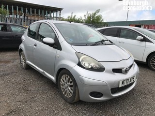 Location: Edinburgh - 2010 TOYOTA AYGO PLATINUM VVT-I 5 Door Hatchback REG: MT10XVE, Keys: No, MOT Expiry date: 29/11/2026, 998 Petrol, 5 Speed Manual Petrol, Former Keepers: 5