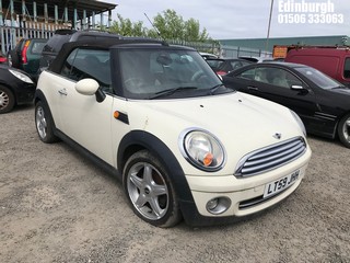 Location: Edinburgh - 2009 MINI COOPER Convertible REG: LT59JHH, Keys: No, MOT Expiry date: 24/01/2025, 1598 Petrol, 6 Speed Manual Petrol, Former Keepers: 6