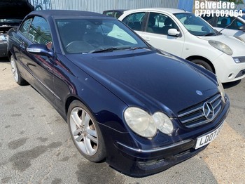 Location: Belvedere - 2007 MERCEDES CLK 200K AVANTGARDE A Convertible REG: LD07OOY, Keys: No, MOT Expiry date: 01.09.2026, 1796 Petrol, 6 Speed Auto Petrol, Former Keepers: 6