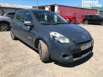Location: Edinburgh - 2012 RENAULT CLIO DYNAMIQUE TOMTOM 16V 5 Door Hatchback REG: SG62AXC, Keys: No, MOT Expiry date: 31/01/2026, 1149 Petrol, 5 Speed Manual Petrol, Former Keepers: 5