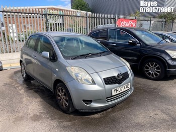 Location: Hayes - 2007 TOYOTA YARIS ZINC 5 Door Hatchback REG: YH07XXE, Keys: No, MOT Expiry date: 30/03/2026, 1296 Petrol, 5 Speed Manual Petrol, Former Keepers: 4