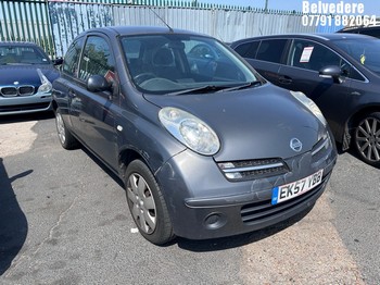 Location: Belvedere - 2007 NISSAN MICRA SPIRITA 3 Door Hatchback REG: EK57YBB, Keys: No, MOT Expiry date: 16/05/2026, 1240 Petrol, 5 Speed Manual Petrol, Former Keepers: 4