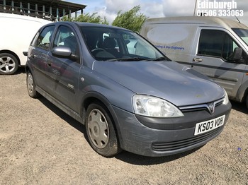 Location: Edinburgh - 2003 VAUXHALL CORSA ELEGANCE 16V AUTO 5 Door Hatchback REG: KS03VOH, Keys: No, MOT Expiry date: 12/03/2026, 1389 Petrol, 4 Speed Auto Petrol, Former Keepers: 4