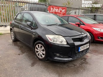 Location: Hayes - 2008 TOYOTA AURIS T2 VVT-I 5 Door Hatchback REG: GV08BUP, Keys: No, MOT Expiry date: 11/03/2026, 1398 Petrol, 5 Speed Manual Petrol, Former Keepers: 8