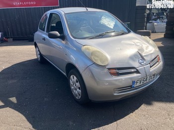 Location: Stapleford - 2004 NISSAN MICRA E 3 Door Hatchback REG: FV54DCO, Keys: Yes, MOT Expiry date: 16/03/2027, 998 Petrol, 5 Speed Manual Petrol, Former Keepers: 6