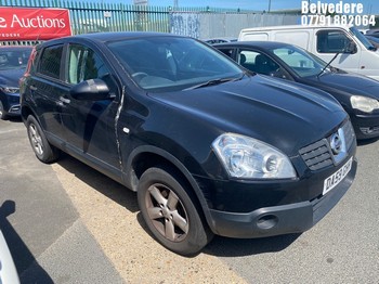 Location: Belvedere - 2009 NISSAN QASHQAI VISIA 5 Door Hatchback REG: DA59GHH, Keys: No, MOT Expiry date: 09/02/2027, 1598 Petrol, 5 Speed Manual Petrol, Former Keepers: 6