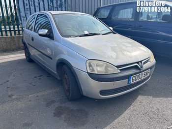 Location: Belvedere - 2003 VAUXHALL CORSA ELEGANCE 16V 3 Door Hatchback REG: GD03SNF, Keys: No, MOT Expiry date: 16/07/2026, 1199 Petrol, 5 Speed Manual Petrol, Former Keepers: 5