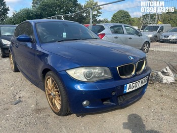 Location: Mitcham - 2007 BMW 120I M SPORT 3 Door Hatchback REG: AG07MXB, Keys: No, MOT Expiry date: 27/05/2026, 1995 Petrol, 6 Speed Manual Petrol, Former Keepers: 9