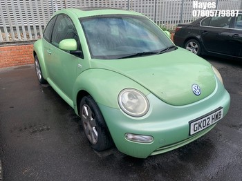 Location: Hayes - 2002 VOLKSWAGEN BEETLE 3 Door Hatchback REG: GK02HWB, Keys: No, MOT Expiry date: 14/04/2027, 1595 Petrol, 5 Speed Manual Petrol, Former Keepers: 14