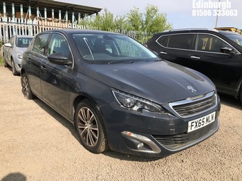 Location: Edinburgh - 2015 PEUGEOT 308 ALLURE HDI BLUE S/S 5 Door Hatchback REG: FX65MLN, Keys: No, MOT Expiry date: 20/10/2025, 1560 Diesel, 6 Speed Manual Diesel, Former Keepers: 5