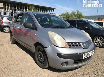 Location: Edinburgh - 2006 NISSAN NOTE S MPV REG: SO06YNZ, Keys: No, MOT Expiry date: 19/08/2026, 1386 Petrol, 5 Speed Manual Petrol, Former Keepers: 9