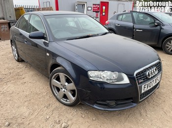 Location: Peterborough - 2007 AUDI A4 S LINE TDI 140 AUTO 4 Door Saloon REG: FV07XFJ, Keys: No, MOT Expiry date: 03/10/2026, 1968 Diesel, Variable 1 Speed Auto Diesel, Former Keepers: 5