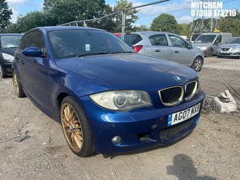 Location: Mitcham - 2007 BMW 120I M SPORT 3 Door Hatchback REG: AG07MXB, Keys: No, MOT Expiry date: 27/05/2026, 1995 Petrol, 6 Speed Manual Petrol, Former Keepers: 9