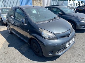 Location: BELVEDERE - 2012 TOYOTA AYGO VVT-I PLUS 5 Door Hatchback REG: FN62OUF, 998cc Petrol, 5 Speed Manual Petrol, Former Keepers: 5, Keys: No, MOT: Expiry date04/09/2026