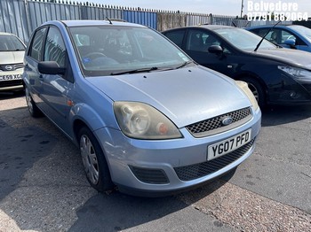 Location: Belvedere - 2007 FORD FIESTA STYLE 5 Door Hatchback REG: YG07PFD, Keys: Yes, MOT Expiry date: 26/09/2026, 1242 Petrol, 5 Speed Manual Petrol, Former Keepers: 5