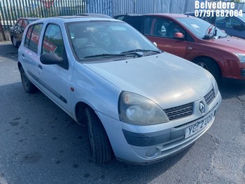 Location: Belvedere - 2001 RENAULT CLIO EXPRESSION 16V 5 Door Hatchback REG: Y652UOR, Keys: No, MOT Expiry date: 01/04/2026, 1149 Petrol, 5 Speed Manual Petrol, Former Keepers: 5