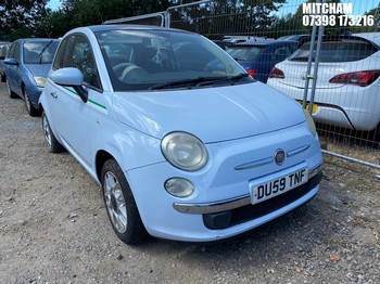 Location: Mitcham - 2009 FIAT 500 LOUNGE 3 Door Hatchback REG: DU59TNF, Keys: No, MOT Expiry date: 12/02/2027, 1242 Petrol, 5 Speed Manual Petrol, Former Keepers: 6